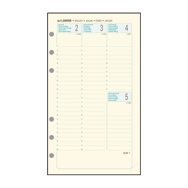 Recharge Agenda 2024 EXACOMPTA Exatime 17 Ivoire Etroit - 9x17cm - 1  semaine sur 2 pages - VERTICAL