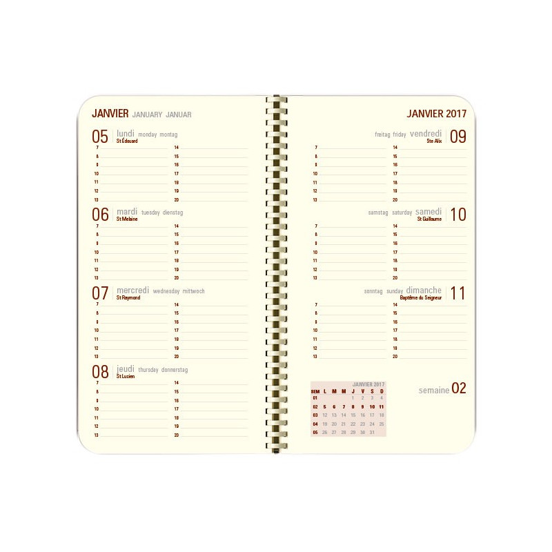 Recharge Agenda 2025 spirale OBERTHUR Contemporain 16 poche 8,9x16