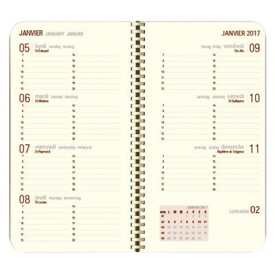 Recharge agenda spirale OBERTHUR Contemporain 16 poche - 8,9x16,5cm - 1 semaine sur 2 pages LODGE/KENT