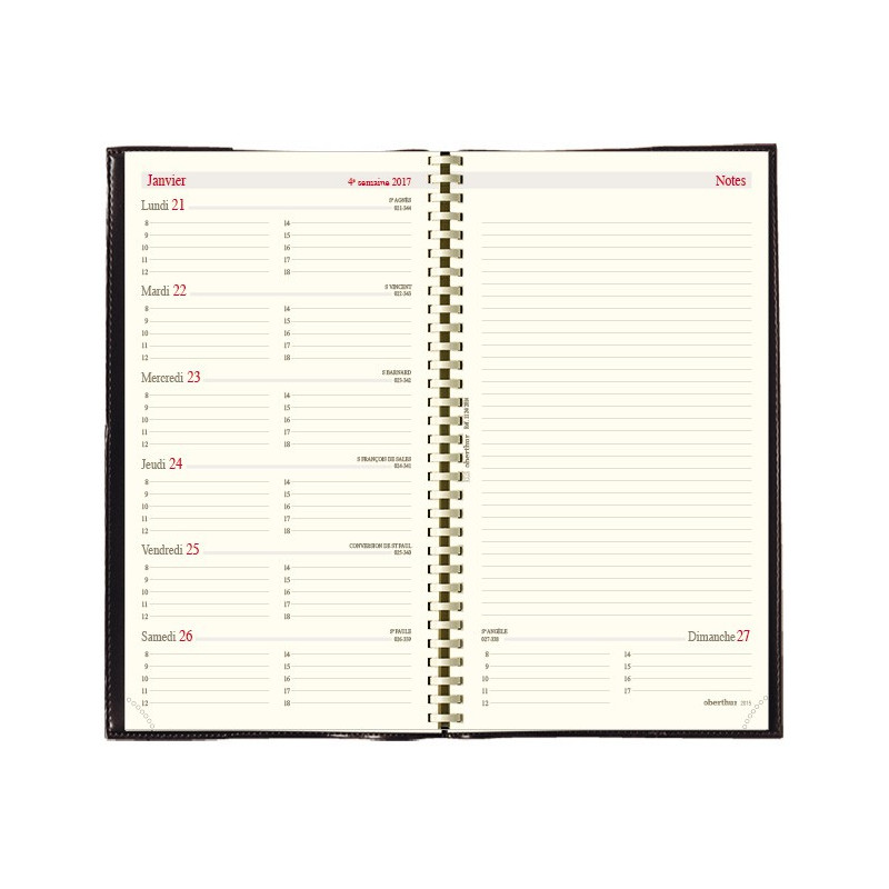 Recharge Agenda 2024 spirale OBERTHUR Classique 17 - 10x17cm - 1 semaine  sur 2 pages