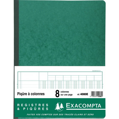 Piqûre 32x25cm EXACOMPTA (4080E) 8 colonnes sur 1 page - 33 lignes - 80 pages