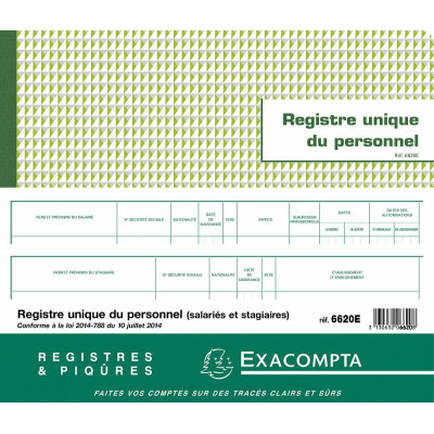 Piqûre 27x32cm EXACOMPTA (6620E) - Registre unique du personnel (salariés et stagiaires) - 52 pages