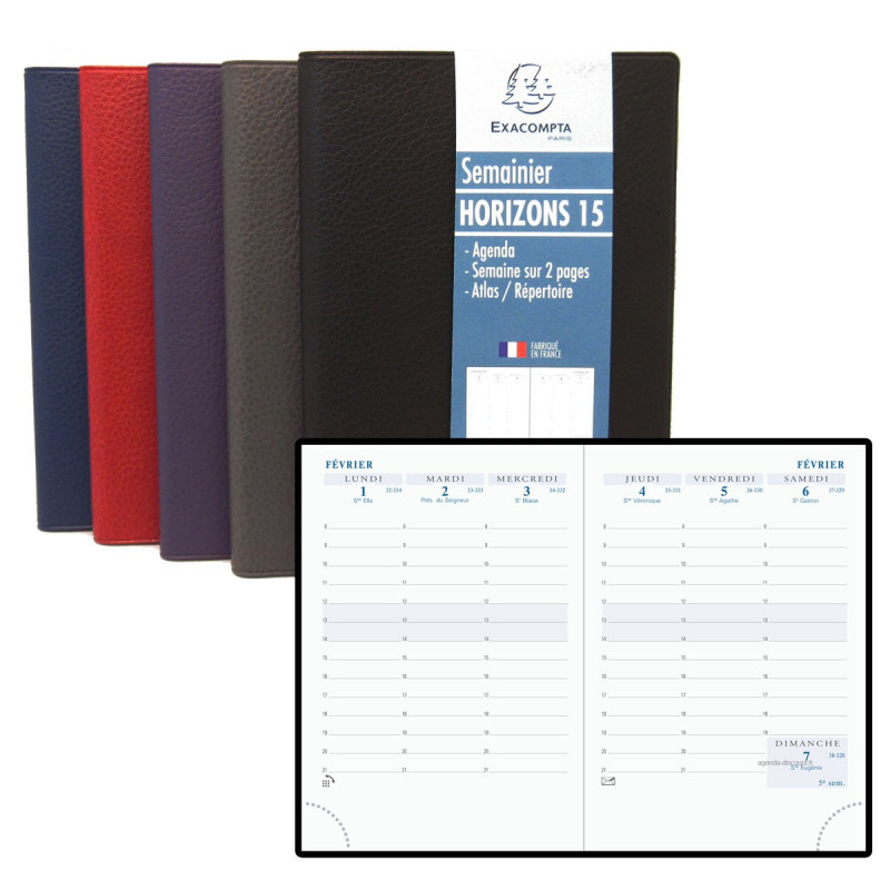 Agenda 2024 EXACOMPTA Horizon 15 Cassandra - 155x105mm - 1 semaine sur 2  pages (COLORIS ALEATOIRES)