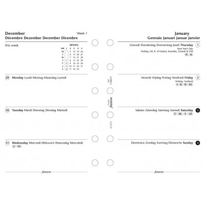Filofax - Recharge POCKET semaine sur 1 page crème multi-langues 2015 ::  Filofax :: Recharge Agenda