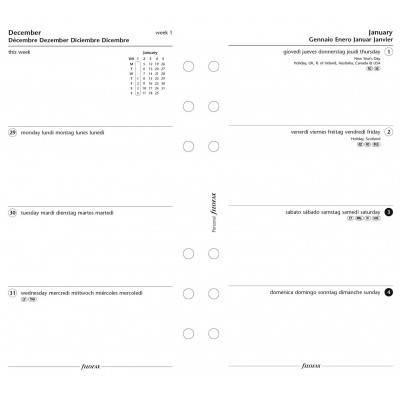 Recharge agenda FILOFAX organiseur PERSONAL -  1 semaine sur 2 pages - 95x171mm - HORIZONTAL