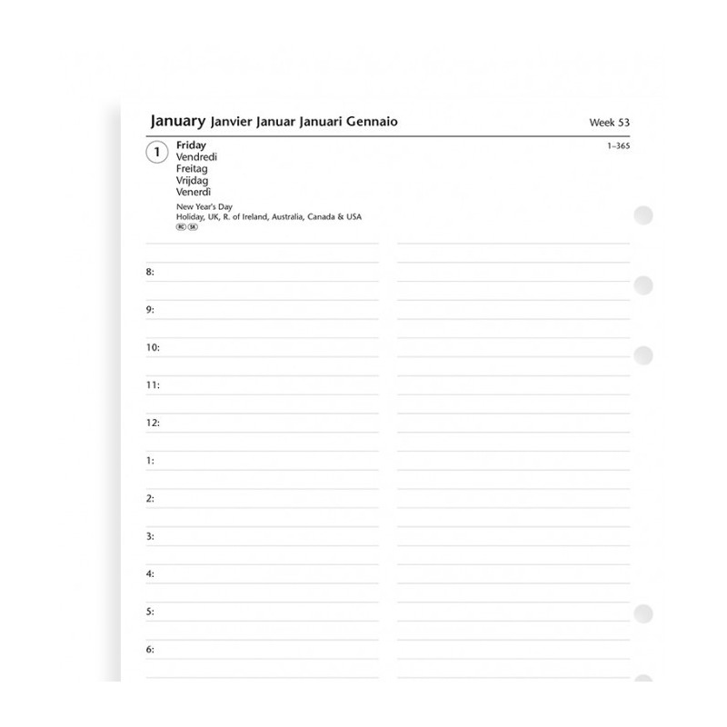 Recharge Agenda 2025 FILOFAX organiseur A5 1 jour par page 148x210mm