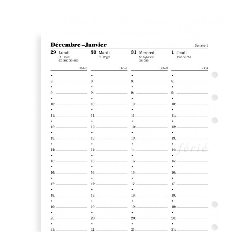 Recharge Agenda 2024 FILOFAX organiseur A5 - 1 semaine sur 2 pages -  148x210mm - VERTICAL