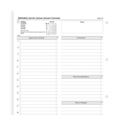 Recharge agenda FILOFAX organiseur A4 - 1 jour par page - 210x297mm