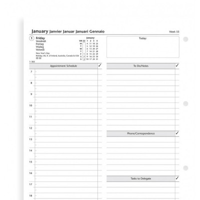 Recharge agenda FILOFAX organiseur A4 - 1 jour par page - 210x297mm