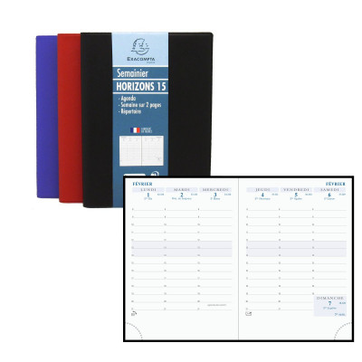 Agenda 2024 EXACOMPTA Horizon 15 Barbara - 155x105mm - 1 semaine sur 2  pages (COLORIS ALEATOIRES)