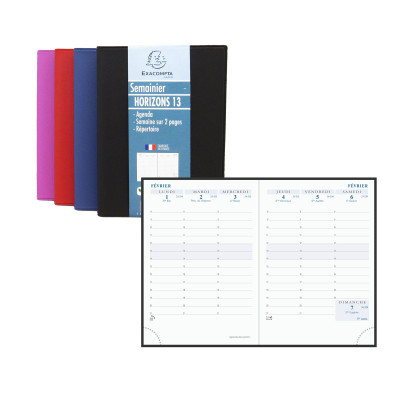 Agenda EXACOMPTA Horizon 13 Barbara - 130x90mm - 1 semaine sur 2 pages (COLORIS ALEATOIRES)