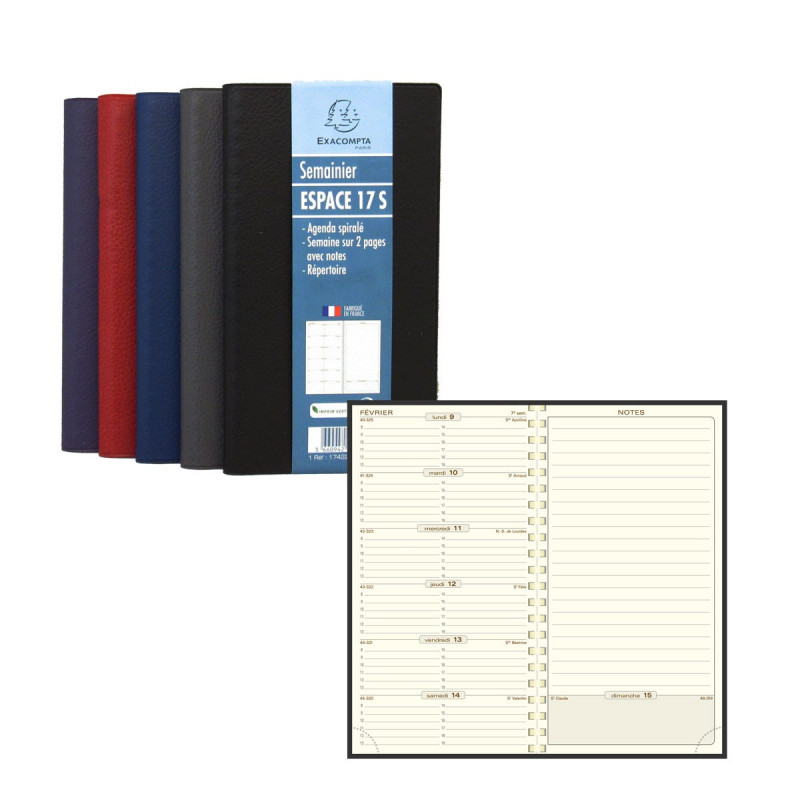 Agenda 2024 EXACOMPTA Espace 17S Cordoba spirale - 175x90mm - 1 semaine sur 1  page (COULEURS ALEATOIRES)