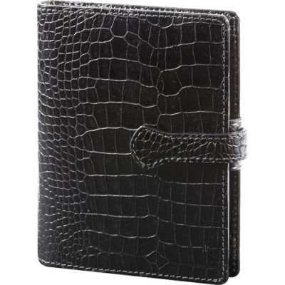 Organiseur MIGNON AK13 - 126x91mm - cuir Veau Croco SAVANNAH Noir + patte