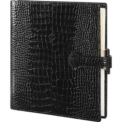 Organiseur MIGNON AK17 - 170x146mm - cuir Veau Croco SAVANNAH Noir + patte