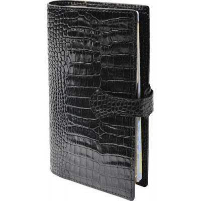 Organiseur MIGNON AK18 - 175x91mm - cuir Veau Croco SAVANNAH Noir + patte