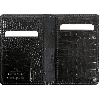 Etui MIGNON cartes flappet 102x80mm cuir Veau Croco SAVANNAH Noir