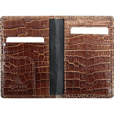 Etui MIGNON cartes flappet 102x80mm cuir Veau Croco SAVANNAH Vison