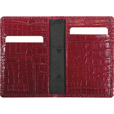 Etui MIGNON cartes flappet 102x80mm cuir Veau Croco SAVANNAH Rouge