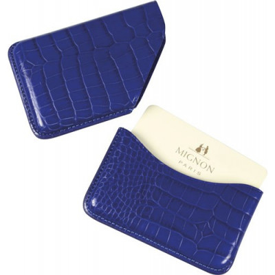 Porte-cartes de visite MIGNON - 65x100mm cuir Veau Croco SAVANNAH Bleu indigo  "GALET"