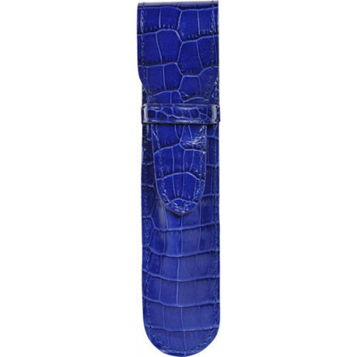 Etui MIGNON 1 stylo - 150x34mm cuir Veau Croco SAVANNAH Bleu indigo