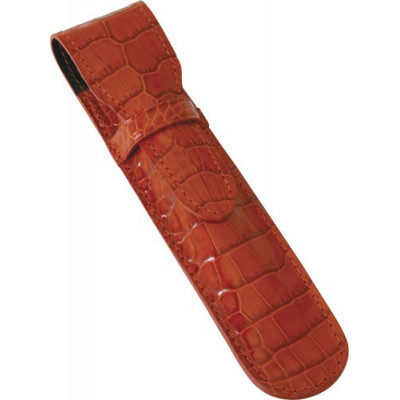 Etui MIGNON 1 stylo - 150x34mm cuir Veau Croco SAVANNAH Orange