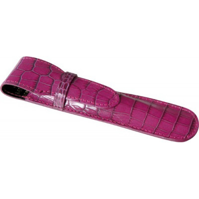 Etui MIGNON 1 stylo - 150x34mm cuir Veau Croco SAVANNAH Fuchsia