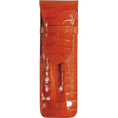 Etui MIGNON 2 stylos - 150x50mm cuir Veau Croco SAVANNAH Orange