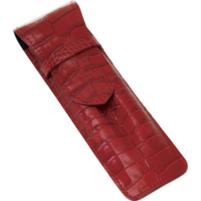 Etui MIGNON 2 stylos - 150x50mm cuir Veau Croco SAVANNAH Rouge