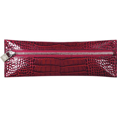 Trousse MIGNON - 65x183mm cuir Veau Croco SAVANNAH Rouge plate zippée