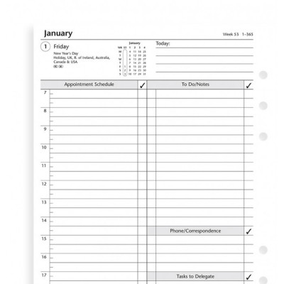 Recharge agenda FILOFAX organiseur A5 - 1 jour par page - 148x210mm