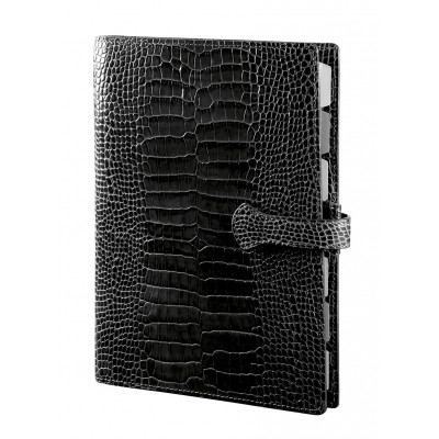 Organiseur MIGNON AK22 - 218x149mm - cuir Veau Croco SAVANNAH Noir + patte