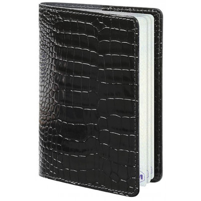 Etui MIGNON passeport  - 137x95mm cuir Veau Croco SAVANNAH Noir