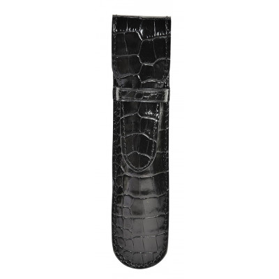 Etui MIGNON 1 stylo - 150x34mm cuir Veau Croco SAVANNAH Noir