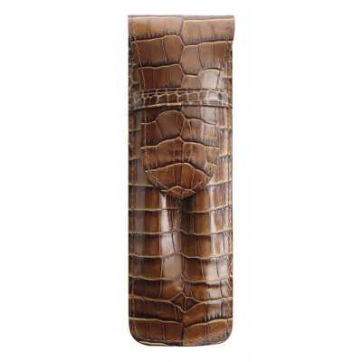 Etui MIGNON 2 stylos - 150x50mm cuir Veau Croco SAVANNAH Vison