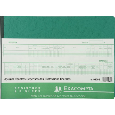 Piqûre 27x38cm EXACOMPTA (9620E) Journal des Recettes Dépenses des Professions libérales - 80 pages