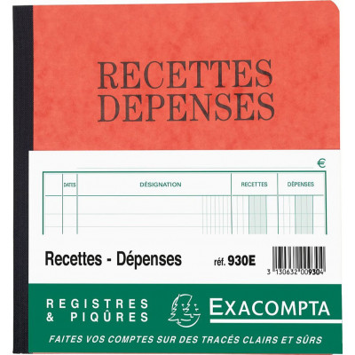 Piqûre 21x19cm EXACOMPTA (930E) recettes-dépenses - 80 pages
