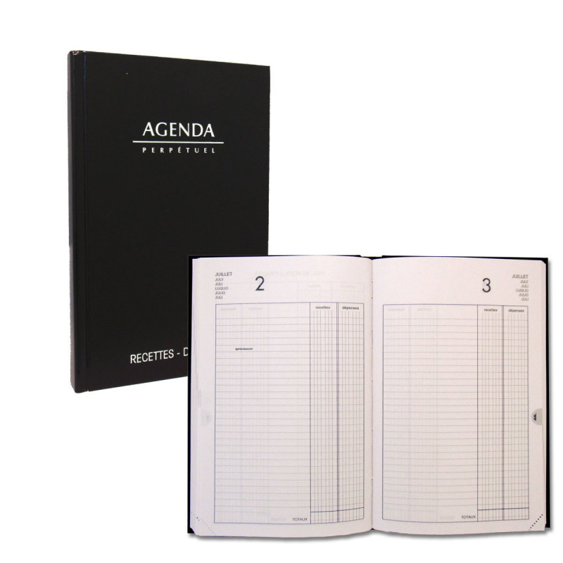 LECAS Agenda Perpetuel Journalier 14 x 22cm Couverture Noir