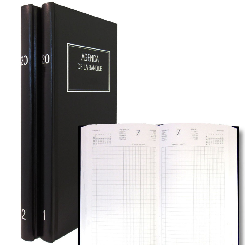 Agenda banquier 2024 long 15x34cm 2 volumes 1 jour/2 pages noir