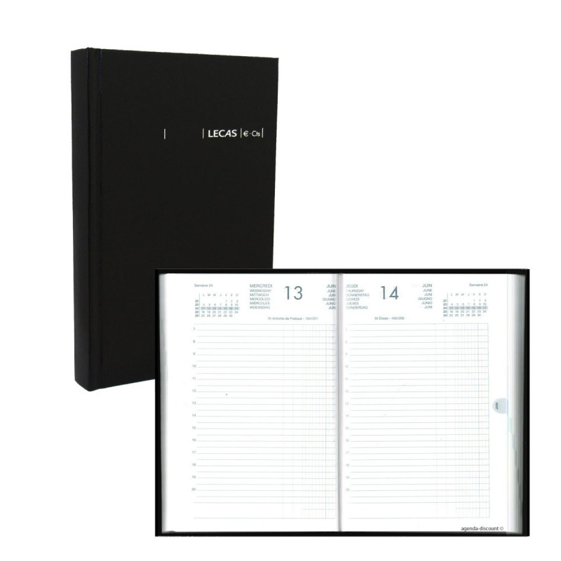 Agenda 2025 LECAS Format Couronne 12 x 17 cm 1 jour par page NOIR