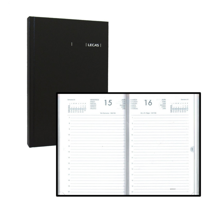 Agenda semainier 1 Semaine sur 2 pages 160 x 240 mm Noir LECAS