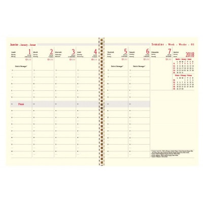 Recharge agenda spirale OBERTHUR Classique 25 - 16x23,5cm - 1 semaine sur 2 pages OSLO/MILANO