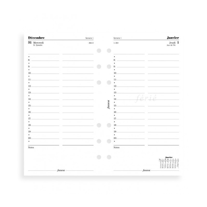 Recharge Agenda 2024 FILOFAX organiseur PERSONAL - 1 semaine sur 2 pages -  95x171mm - VERTICAL