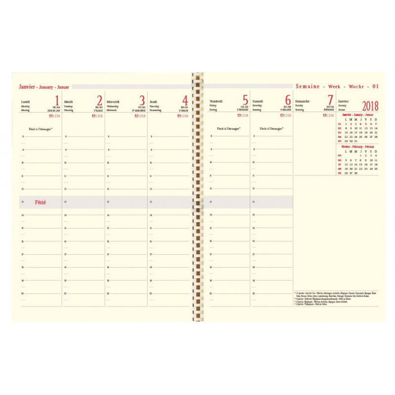 Recharge Agenda 2024 spirale OBERTHUR Classique 27 - 21x27cm - 1 semaine  sur 2 pages