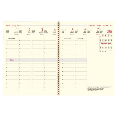 Recharge agenda spirale OBERTHUR Classique 27 - 21x27cm - 1 semaine sur 2 pages