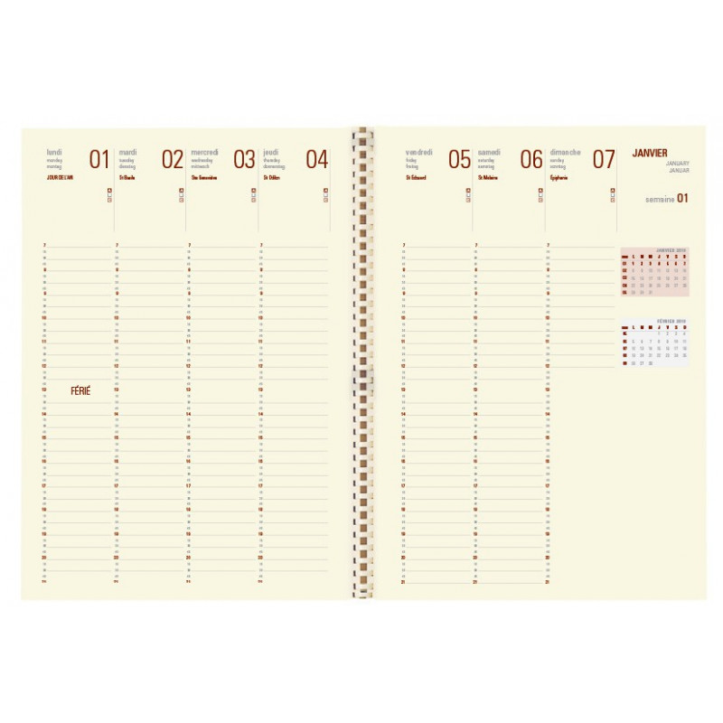 Recharge Agenda 2024 spirale OBERTHUR Contemporain 30 - 21x29,7cm - 1  semaine sur 2 pages LODGE/KENT