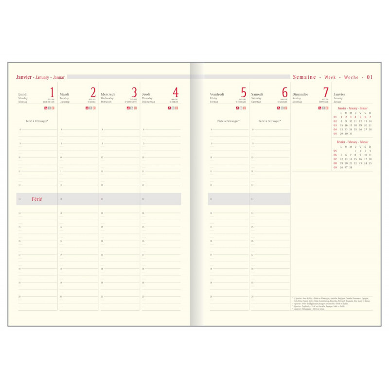 Recharge Agenda 2025 OBERTHUR Classique 30 21x29,7cm 1 semaine sur