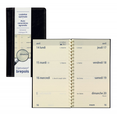 Agenda BREPOLS Optivision pocket 9x16cm PALERMO - 1 semaine sur 2 pages Horizontal - NOIR