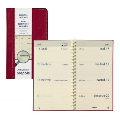 Agenda BREPOLS Optivision pocket 9x16cm PALERMO - 1 semaine sur 2 pages Horizontal - ROUGE