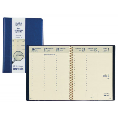 Agenda BREPOLS Optivision LARGE 17x22cm PALERMO - 1 semaine sur 2 pages Vertical - BLEU