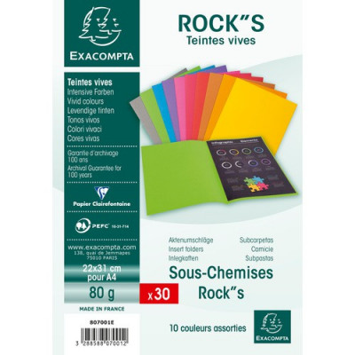 Lot 30x Sous-chemises 22x31cm EXACOMPTA ROCK'S 80gr - ASSORTIES